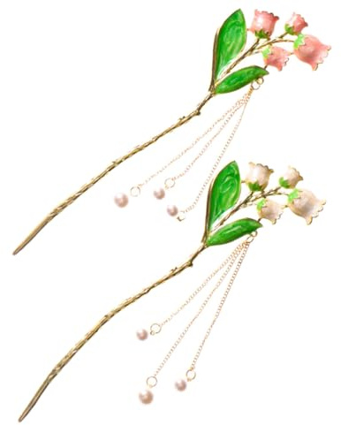 OSOLADY Forcine per Chioma Vintage da Donna Bastoncini Cinesi, Fermaglio Perle e Nappine, Set 2 Pezzi Elegante per Acconciature Tradizionali e Uso Quotidiano