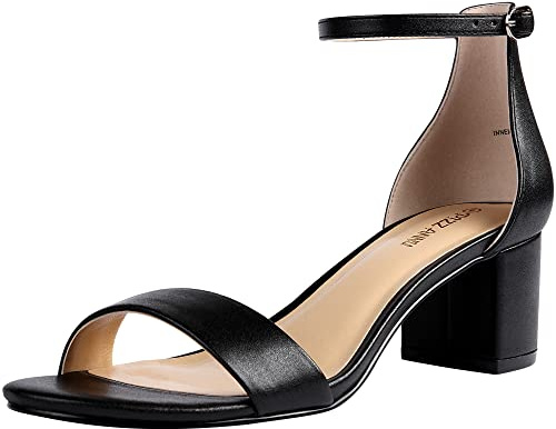 PIZZ ANNU Sandalias Mujer Verano Comodas Elegantes Zapatos Tacon Vestir Fiesta Boda Moda Tacones con Tira de Tobillo Ajustable Negro EU 42