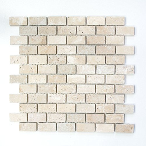 Mosaik Fliese Travertin Naturstein beige Brick Chiaro Antique Travertin für BODEN WAND BAD WC DUSCHE KÜCHE, Mattengröße: 305x305 = 0,09 qm, Steingröße: 23x48x10 mm - 1 Matte