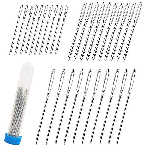 SourceTon, aghi da cucito con bottiglia trasparente, confezione da 30 pezzi di diverse dimensioni, ferri da maglia in filo di acciaio (5,2 cm, 6 cm e 7 cm) per ferri fai da te