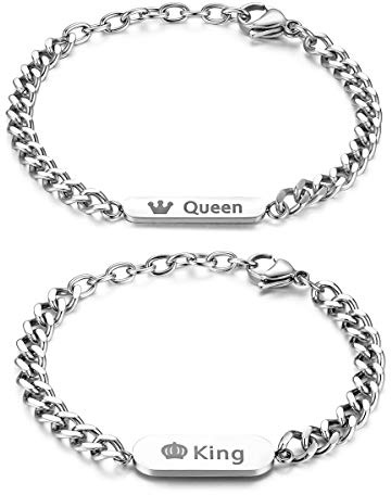 JewelryWe Schmuck Edelstahl Partner-Anhänger Halskette mit His Crizy & Her Weirdo Herz Zirkonia Dog Tag, Paar Anhänger Kette Freundschaftsketten mit kostenloser Gravur, Schwarz