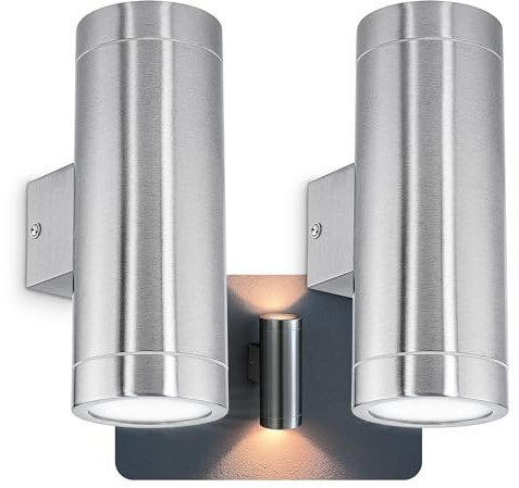 SSC-LUXon 2 Stück LED Wandlampe TIRA Up & Down - inkl. 4x LED 5W GU10 neutralweiß - Edelstahl Außenwandleuchte Wandleuchte IP44 für Außen