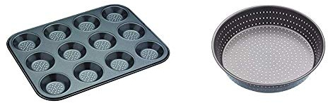 masterclass KitchenCraft Crusty Bake Baking Tray/Mince Pie Tin, 12 Holes, Silver Crusty Bake Non-stick Pie Pan/Tart Tin, Grey, 23 cm
