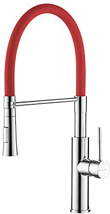 IBERGRIF M22115-1, Robinets de Cuisine Flexible, Mitigeur d'évier Pro avec Ducha Main, Rouge/Argent, Noir