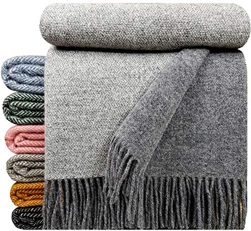 STTS International Wolldecke 100% Schurwolle Wohndecke in versch. Farben 140 x 200 cm Tagesdecke Schurwolldecke Woll-Plaid Tirol (Grau-Hellgrau (Double face 1), 140 x 200 cm)