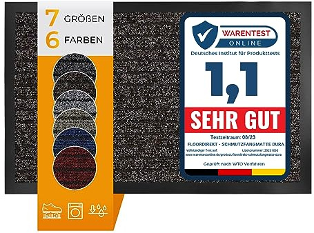 Floordirekt Schmutzfangmatte Dura | Robust & Strapazierfähig | In vielen Größen und Farben | rutschfeste Sauberlaufmatte für Innen und Außen (Braun, 50 x 80 cm)