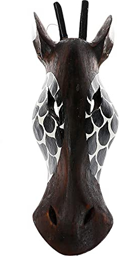 AEVVV Máscara de jirafa africana para decoración del hogar, madera tallada jirafa africana para colgar en la pared, decoración de safari (jirafa negra, 12 pulgadas)