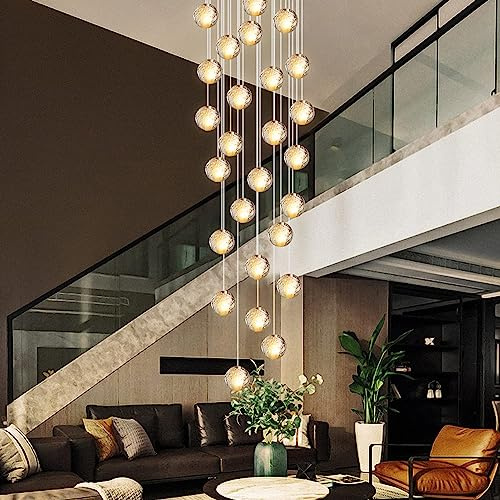 KJLARS Pendelleuchte LED Moderne Glas Kristall Hängeleuchte Höheverstellbar Lüster Dekoratives Kronleuchter für Villa Treppe Wohzimmer Esszimmer Schlafzimmer Pendellampe (26 Bälle Square)