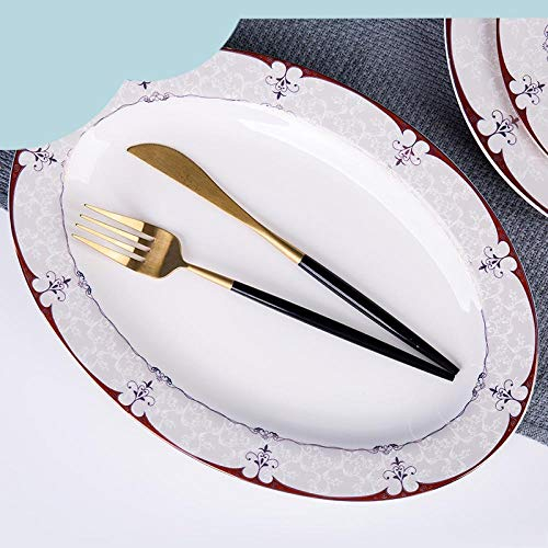 LKYU Soup Bowl Tableware is Free to Match Bone China Rice Bowl Noodle Bowl Soup Bowl deep Dish Dish Flat Shallow Dish Fish Dish Product Pot Palace Pot Single-Barok 12 inch Oval Fish Plate