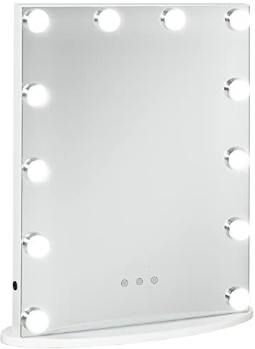 HOMCOM Hollywood Mirror with Lights for Makeup Dressing Table, Lighted Vanity Mirror with 12 Dimmable LED Bulbs and USB Plug in Power Supply, White