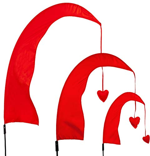 alles-meine.de GmbH 3 Stück Windfahnen/Balifahnen Farb & Größenwahl XXL - 2,2 Meter - rot - mit Stab/Fahnenstange - UV-beständig & wetterfest - Gartenfahnen - Windricht..