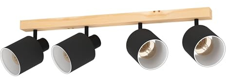 EGLO Deckenlampe Batallas, 4 flammige Deckenleuchte skandi | Deckenstrahler aus Holz, Textil, Metall, Wohnzimmerlampe in Natur, Schwarz, Weiß, Schlafzimmerlampe, Spots E27