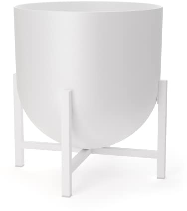 Olly & Rose Blumentopf mit Pflanzenständer – Metall-Pflanztöpfe für den Innenbereich, großer Blumentopf (Weiß, 22 cm)
