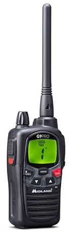 Midland G9 Pro + Oreillettes MA21-L Pro C1385.06 - Talkie Walkie Longue Portée 12Km Professionnel avec oreillette Compatible, Étanchéité IPX4, 101 Canaux (32 PMR446/69 LPD), Autonomie 23H
