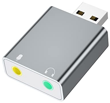 Carte Son Externe USB, Aluminium Adaptateur USB Audio Stéréo vers Jack 3,5mm Plug and Play pour PS4, Raspberry Pi, Windows, Mac, Mac Mini, sans Pilote Requis (Gris)
