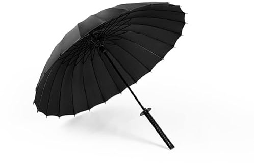 WEII Samurai-Regenschirm mit langem Griff, kreativer Schwertschirm mit Schirmhülle, Großer windfester Umbrella Taschenschirm (106Cm,Schwarz)