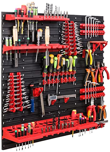 SimpleThing förvaringssystem verkstadshylla | 78 x 78 cm | vägghylla med verktygshållare – väggplattor extra stark bulkhylla, vertygshålvägg, lagerhylla, garage, hylla