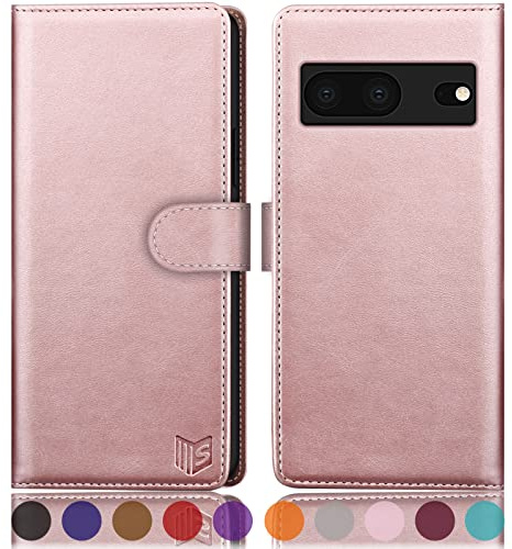 SUANPOT [RFID Schutz für Google Pixel 7 5G Hülle PU Leder Handyhülle Lederhülle Klapphülle Kartenfach Flip Cover für Pixel 7 Handy hülle Leather Wallet Phone Case (Roségold)