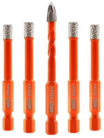 BGTEC Set Punte Diamantate per Piastrelle e Materiali Duri - 4 pezzi Punte Diamantate da 6 mm + 1 Punta in Carburo da 6 mm per Granito, Marmo, Ceramica, Porcellana - Codici esagonali a cambio rapido