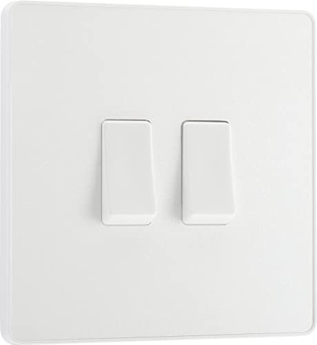 BG Electrical Double Wall Light Switch, 2 Way, Screwless Front Plate, Round Edges, Evolve, Pearlescent White, 20A, 16AX, PCDCL42W