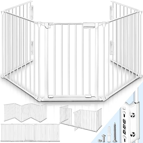 KIDUKU® Barrière de sécurité Enfant - Grande Version 300 cm | Grille de Protection métal - Pliable | avec Porte Inclus | 5 éléments - Pré-assemblé