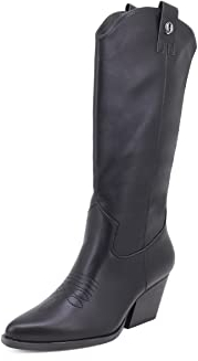 QUEEN HELENA Camperos Stivali a Punta Texani Stivaletti con Tacco Western Cowboy Donna X28-111 (Nero, numeric_38)