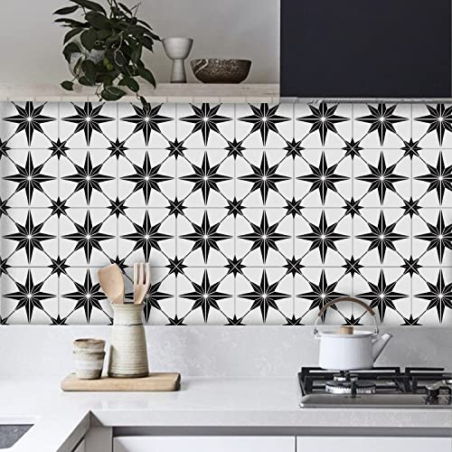 Alwayspon Piastrelle adesive in vinile per pavimenti e pareti, 12 pezzi x 20 cm x 20 cm, adesivi antiscivolo per cucina e bagno, autoadesivi, in PVC, colore: bianco e nero
