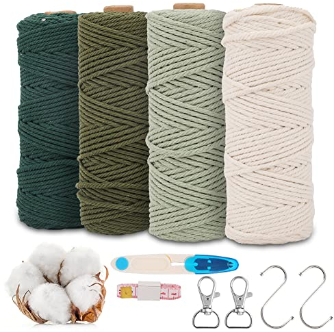 RANJIMA Makramee Garn, 3mm Macrame Cord Makramee 4er Set Makramee Schnur Garn für DIY Handwerk Weben Dekoration Wandbehänge Türvorhang Blumenampel Hängepflanze Pflanze Aufhänger Bohemien Weihnachten