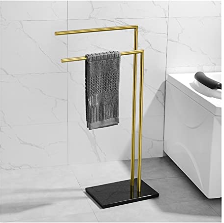Handtuchhalter, 90 cm hoch, Vergoldung, hängender Handtuchhalter, Marmorsockel, kein Stanzen, freier Bodenständer, Bad-/Badezimmer-Rack-Schiene in Gold für Badezimmer, Küche (Color : Brass)