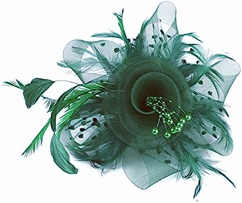 LATRAT Mesh Kopfbedeckung, Vintage-Feder-Bowler-Hut mit Mesh-Blumenherz-Haarteil, für Frauen Mädchen, Pfauengrün