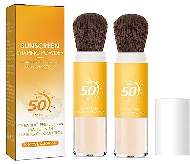 Poudre solaire minérale rechargeable à large spectre FPS 50, sans danger pour les peaux sensibles, protection contre la pollution du visage et la lumière bleue, convient aux peaux sensibles (2 Pcs)