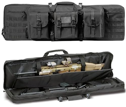 ACEXIER Double Rifle Bag Gepolsterte abschließbare Karabiner Lange Gewehrtasche Gewehrrucksack Waffentasche für Jagd Schießstand Schusswaffentransport mit Molle-System (Black,47inches/118cm)