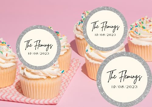 edible 20 x WEDDING Personalised cupcake toppers uncut Silver (wafer card)