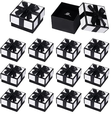 Nideen 12 Pack Jewellery Ring Gift Box Bulk, 5× 5× 3cm Ring Earring Gift Boxes Small Gift Boxes with Lids and Bow-Knot(White)