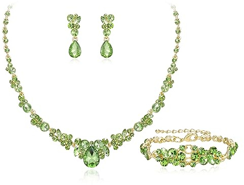 EVER FAITH Hochzeit Kristall-Schmuck-Sets für Glamour Teardrop Strass Halskette Dangle Ohrringe Armband-Sets für Damen Schillernd AB Silber-Ton