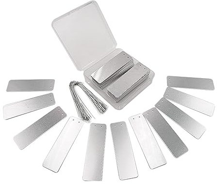 100 unidades de etiquetas de aluminio para plantas, etiquetas metálicas para plantas, etiquetas de doble cara para árboles con alambres metálicos, marcadores para plantas