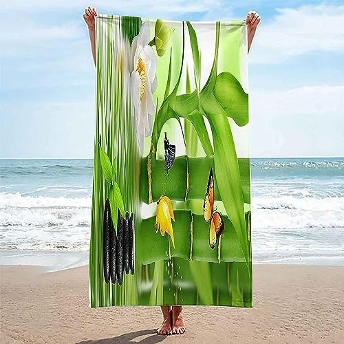 Beach Towel - Xxl 200 X 200 Cm Large Microfibre Beach Towels For Adults - Quick Dry And Sand Free - Lightweight And Compact Beach Towels For Travel, Swimming, Holiday - Lake Green Bamboo -5X1C