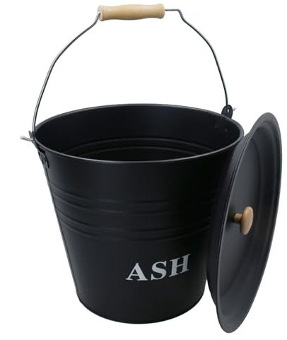 AB Tools Secchio per ceneri in metallo da 12 litri, con coperchio, per caminetto, pattumiera per carbone
