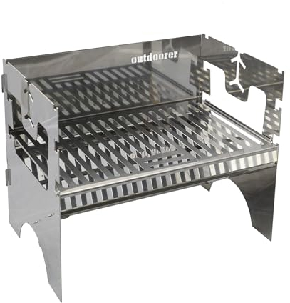 outdoorer AlpenFlare Light Grill – mobiler, steckbarer Edelstahl-Grill für Holzkohle aus Österreich, Camping-Grill für Trekking, Garten, Festivals, Vanlife, BBQ & am See