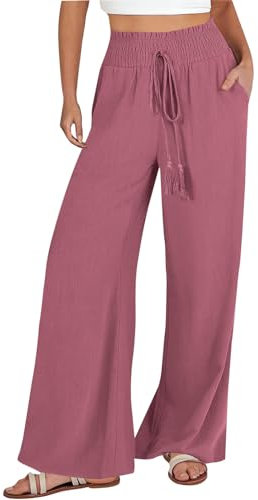 Damen Leinenhose Mit Weitem Bein, Hohe Taille, Gerade Hose, Freizeithose, Stoffhose Leicht Luftig, Sale Angebote Sommerhose Große Größen, Wide Leg Pants Women Große Größen, Palazzo Hose Gemütliche