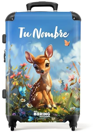NoBoringSuitcases.com Kinderkoffer, Koffer Personalisiert, Kinderkoffer Mädchen, Koffer Groß, Koffer Kinder, TSA Schloss, Kindertrolley, Koffer Mittelgroß (Rehkitz - Natur, 67 cm - 72 L)