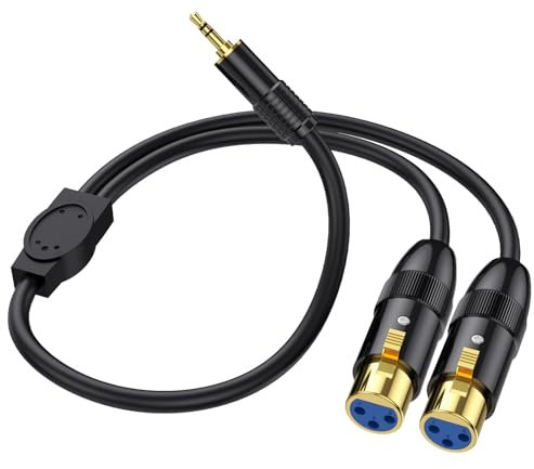 AWADUO 3.5mm TRS zu XLR Mikrofon Y Splitte Balanced Kabel Dual Female XLR zu 1/8 Zoll (3.5mm) Male Stage Patchkabel DMX Kabel für Radio Station, Lautsprecher Systeme, Bühnenbeleuchtung (0.5m/1.65ft)