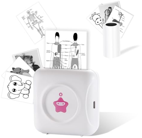 vretti Mini Drucker, TP2-Y Thermodrucker, Aufkleberdrucker für Smartphone | Fotodrucker mit 1 Etikettenrollen, Tragbarer Taschendrucker für Geschenke, Studiennotizen, Anatomische Diagramme, Fotos,Rosa