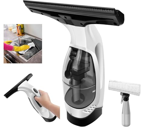 HSHa Cordless Window Vac Rechargeable, 28cm Squeegee and Spray Bottle, 2000Pa Handheld Vacuum Cordless Car Vacuum Cleaner for Shower Screen, Mirrors, Electric Shower Squeegee