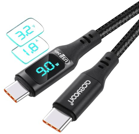 aceyoon 240W Cable USB C vers USB C, PD 3.1 Cable USB C Charge Rapide 5A avec Écran LED Cable USB Type C en Nylon Tressé Compatible avec iPhone 16 15 Pro Galaxy S24 S23 etc (2M)