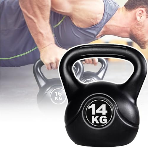 QIeAny Beschichtete Kettlebells Aus Beton, Schwere Kettlebell, 4/6/8/10/12/14 Kg, Einteiliges Formteil, Sturzsicher Und Vollgewichtig/Starke Robustheit, Bequemer Griff/rutschfest,14kg