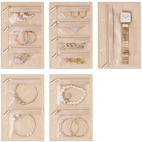 Vlando Lot de 5 pochettes à bijoux de voyage en velours avec fermeture éclair pour femme, pour voyage d'affaires