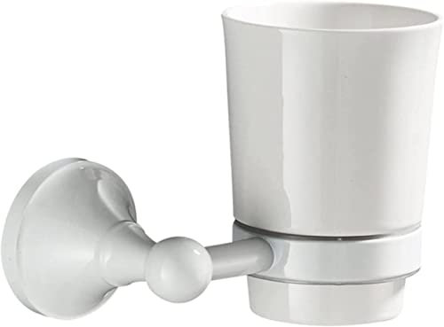 SFQEVHRZ Porta spazzolini da Denti, Portabicchieri for spazzolino Bianco Stile Europeo Montaggio a Parete con Tazza Singola in Ceramica Realizzato con portaspazzolino in Ottone, portabicchieri Bianco