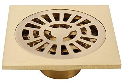 KWMAEEUID Dusch-Bodenablauf, Messing, 10,2 cm, quadratischer Dusch-Bodenablauf, abnehmbare Abdeckung, Badezimmer-Abtropffläche mit Haarsieb für Küche, Waschraum, Garage, Keller