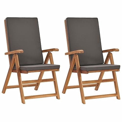 ShGaxin Garten-Liegestühle 2 STK. mit Auflagen, Gartenmöbel, Balkonstühle, Chair Outdoor, Balkonmöbel, Hochlehner, Essstühle, Balkon Stuhl, Bistrostuhl, Massivholz Teak Grau